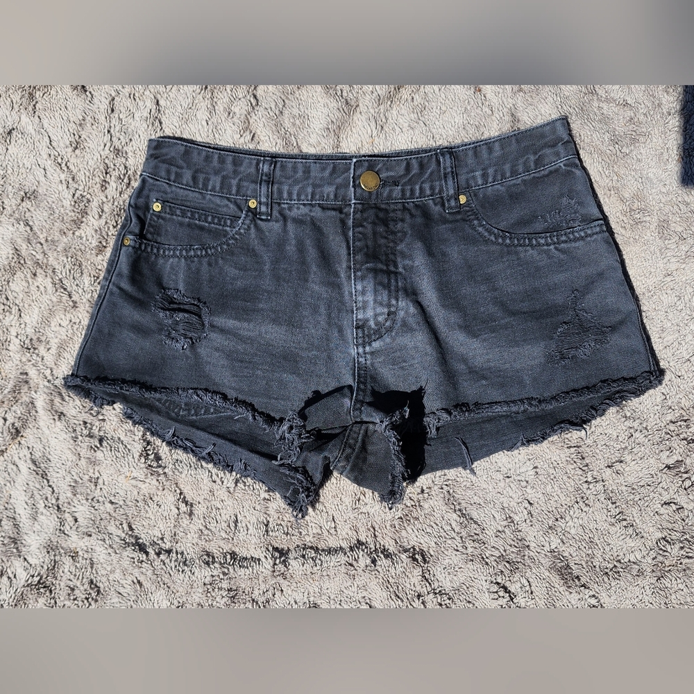 Billabong women's black distressed denim shorts, size 28